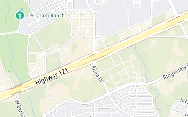 Static map of Sam Rayburn Tollway at Alma Drive / Alma Rd