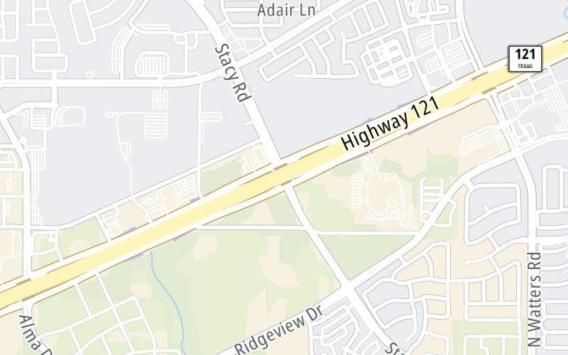 Static map of Sam Rayburn Tollway at Stacy Road