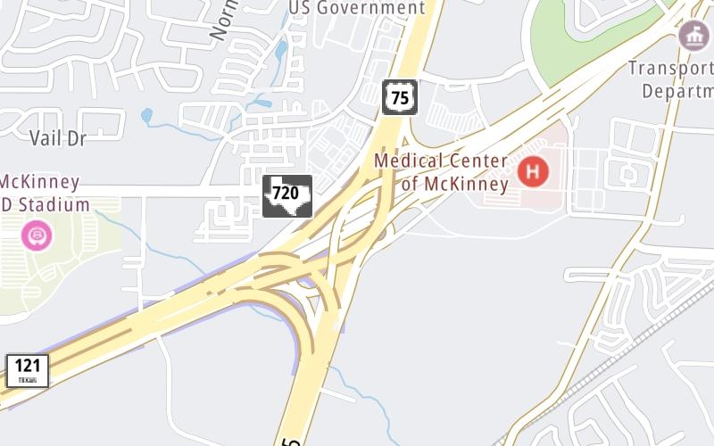 Static map of Sam Rayburn Tollway at US 75/N Central Expy