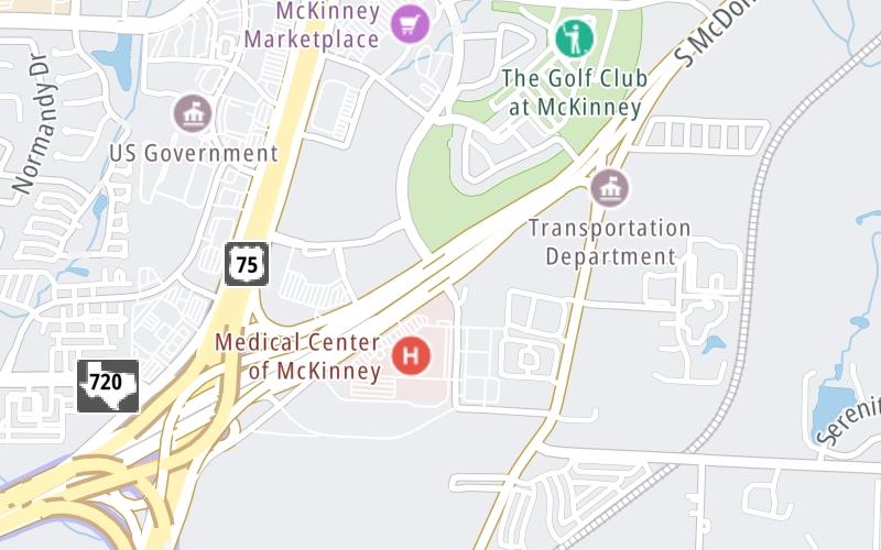 Static map of Sam Rayburn Tollway at Medical Center Drive