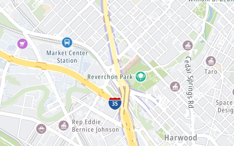 Static map of Dallas North Tollway at I–35E/Stemmons Freeway