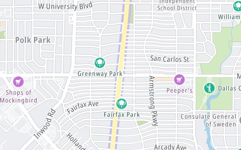 Static map of Dallas North Tollway at Mockingbird Lane