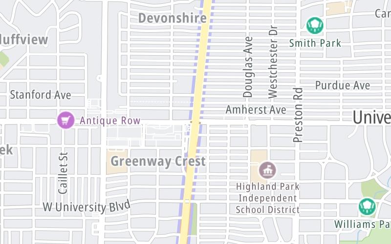 Static map of Dallas North Tollway at Lovers Lane