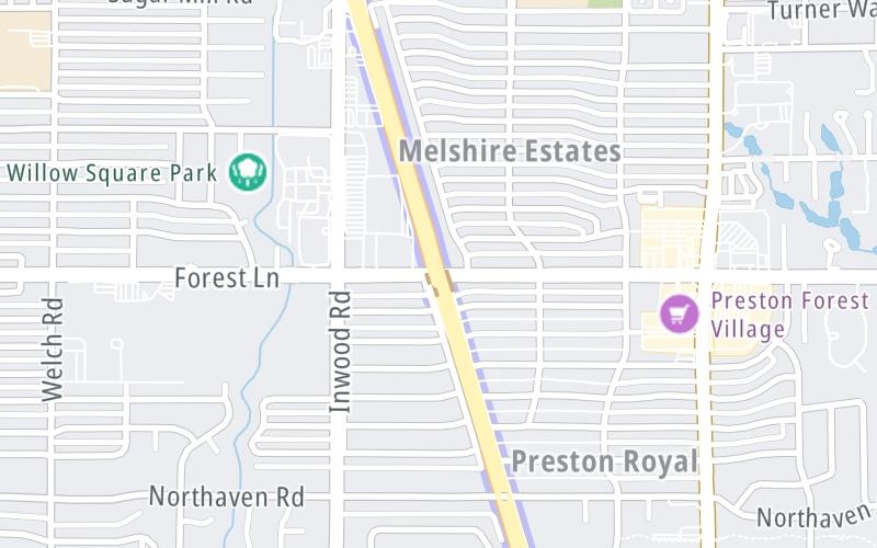 Static map of Dallas North Tollway at Forest Lane