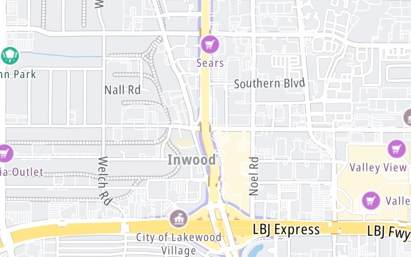 Static map of Dallas North Tollway at Alpha Road