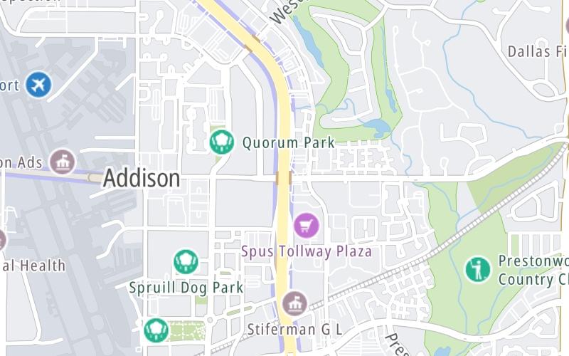 Static map of Dallas North Tollway at Keller Springs Road