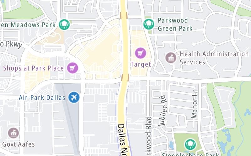 Static map of Dallas North Tollway at Park Boulevard