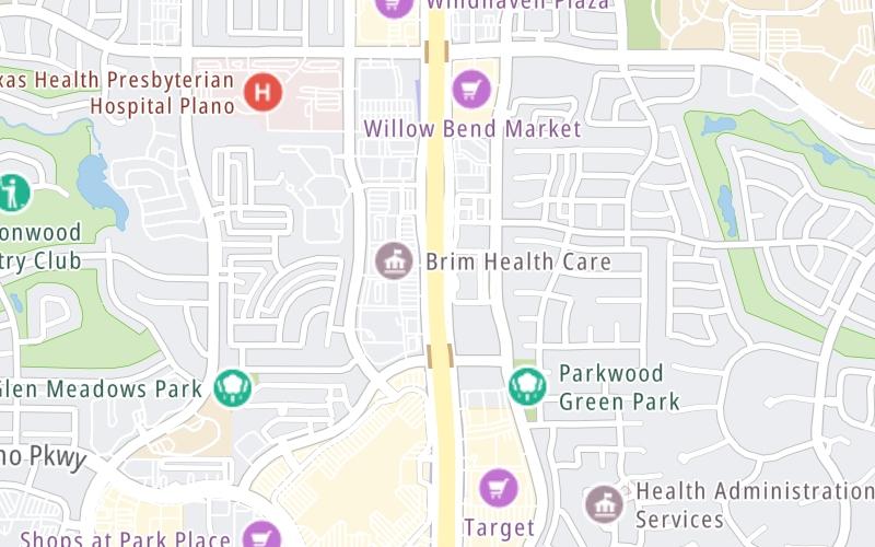 Static map of Dallas North Tollway at Parker Main Lane Gantry