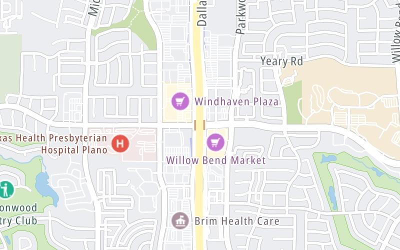 Static map of Dallas North Tollway at Parker Road