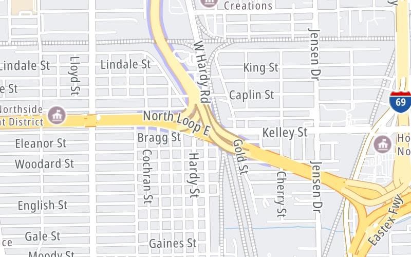 Static map of Hardy Toll Road at Hardy Street