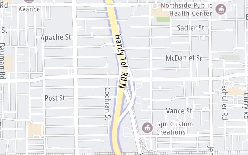 Static map of Hardy Toll Road at Crosstimbers Street