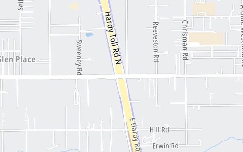 Static map of Hardy Toll Road at Aldine Mail Route Road