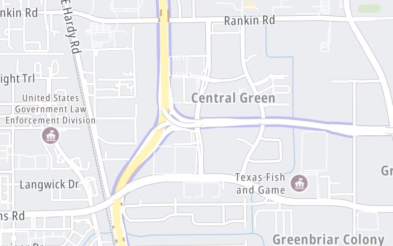 Static map of Hardy Toll Road at Airport Connector / Central Green Blvd