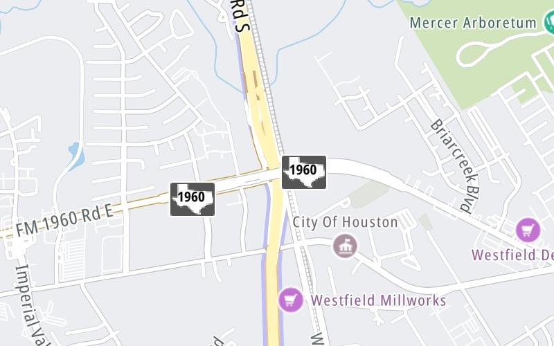 Static map of Hardy Toll Road at FM 1960 / Cypress Creek Pwky