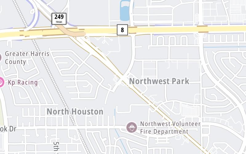 Static map of Tomball Tollway at Hollister Road