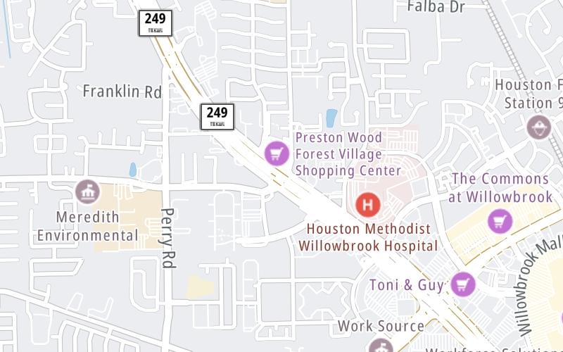 Static map of Tomball Tollway at Grant Road / Schroeder Road