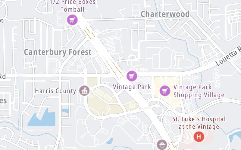 Static map of Tomball Tollway at Louetta Road / Jones Road