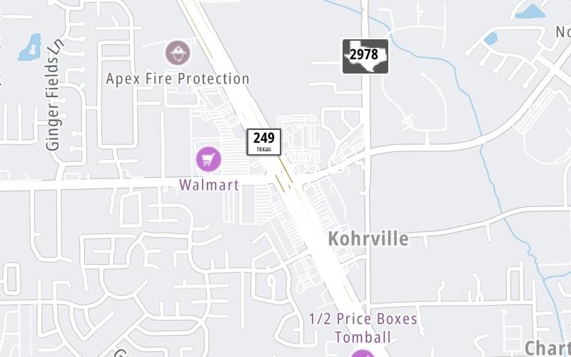 Static map of Tomball Tollway at Spring Cypress Road