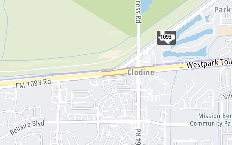 Static map of Westpark Tollway at FM 1093 / FM 1464 / Westheimer Rd