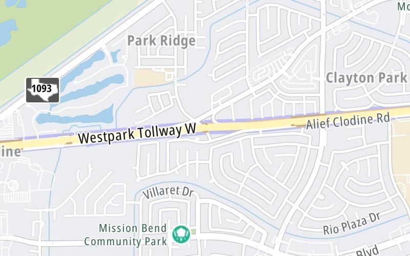 Static map of Westpark Tollway at Westheimer Pl Dr