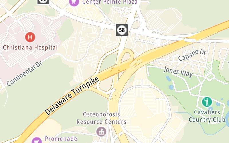 Static map of Delaware Turnpike at SR 1 / SR 7 / SR 58 / Christian Crossing