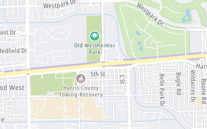 Static map of Westpark Tollway at W Houston Center Blvd / Dairy Ashford Rd