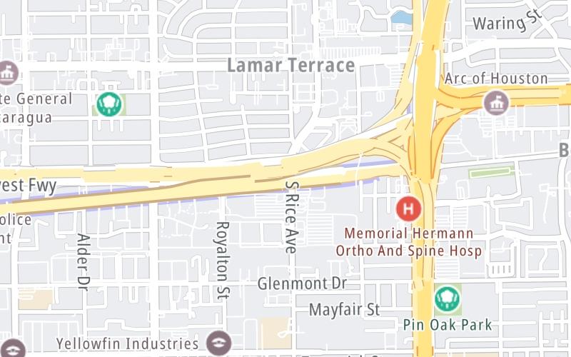 Static map of Westpark Tollway at Westpark Dr / S Rice Ave