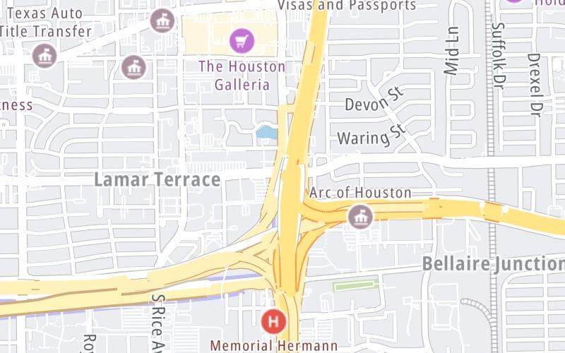 Static map of Westpark Tollway at Post Oak Boulevard