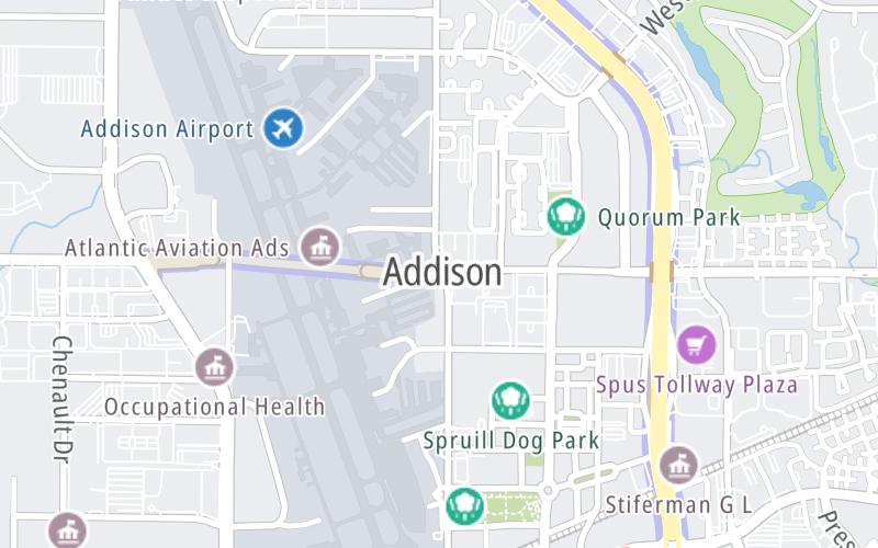 Static map of Addison Airport Toll Tunnel at Keller Springs Rd at Addison Rd