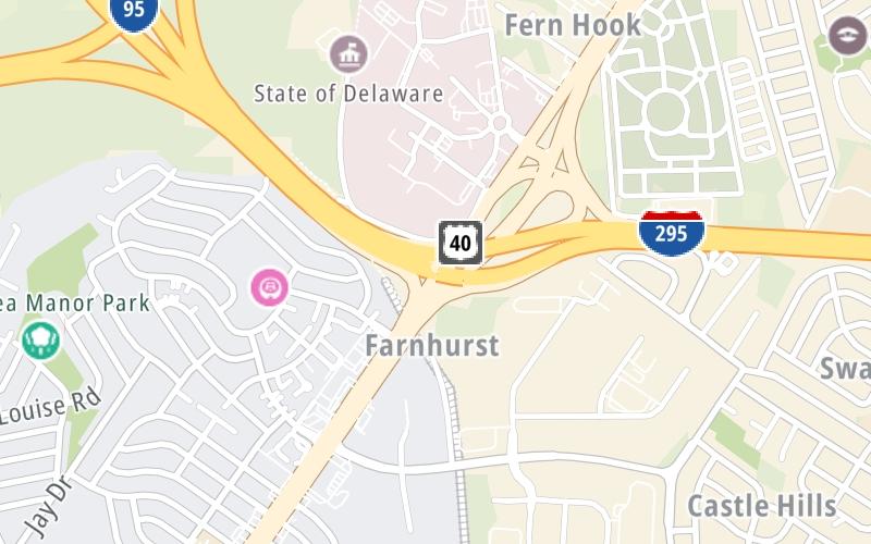 Static map of Delaware Turnpike at US 13 / N Dupont Pkwy