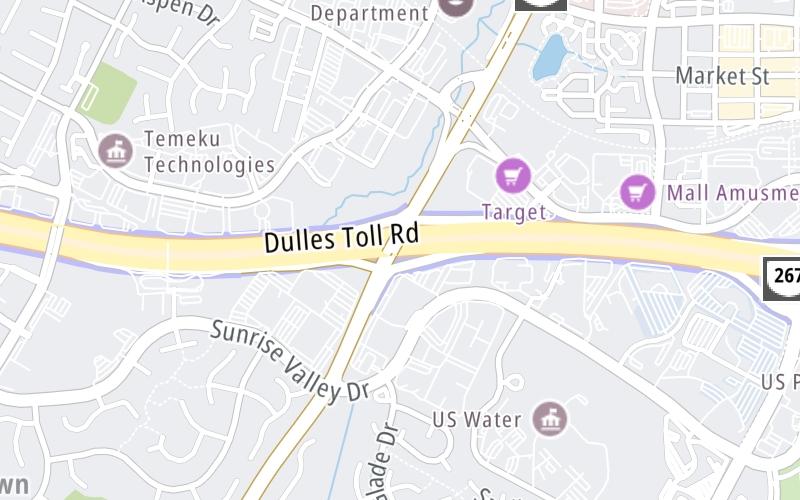 Static map of Dulles Toll Road at SR 7100/Fairfax County Parkway