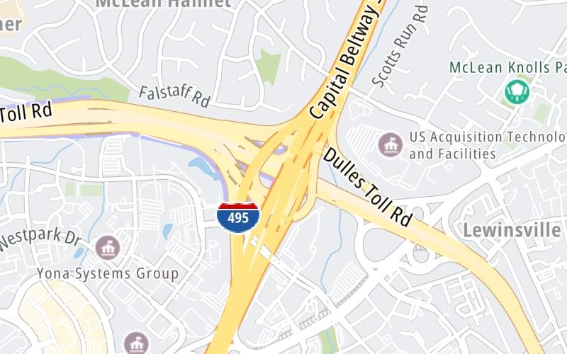 Static map of Dulles Toll Road at I–495/Capital Beltway