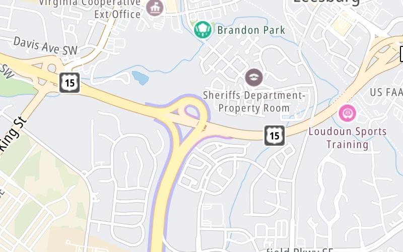 Static map of Dulles Greenway at 1A: SR 7 W/US 15 S