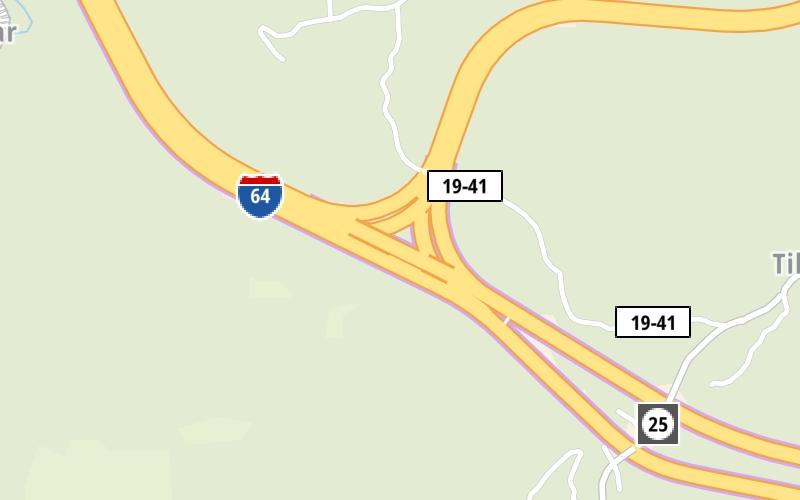 Static map of West Virginia Turnpike at I-64 East