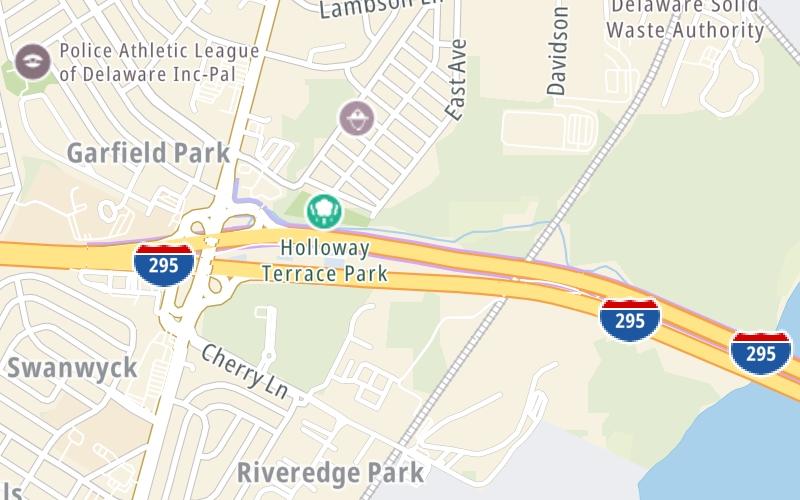 Static map of Delaware Memorial Bridge at Delaware / Delaware Turnpike