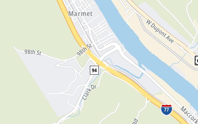 Static map of West Virginia Turnpike at WV 61 / WV 94