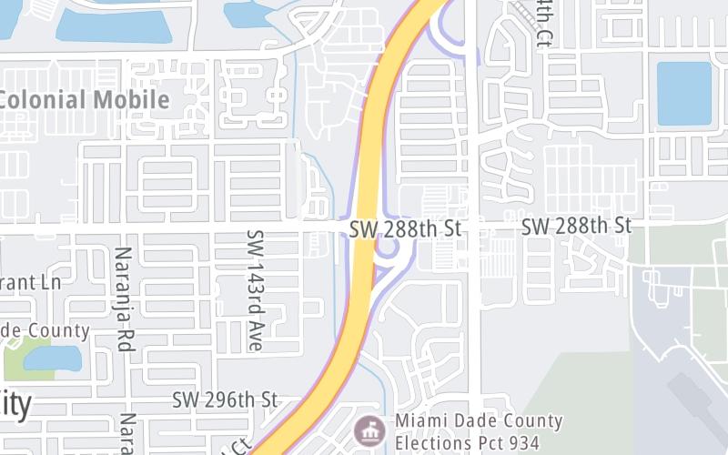 Static map of Floridas Turnpike at SW 288th St/Biscayne Dr/Homestead Air Base