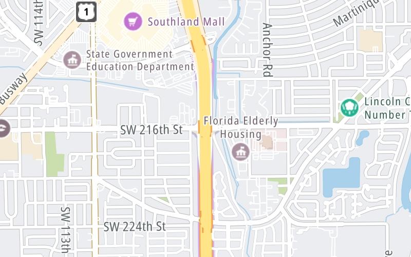 Static map of Floridas Turnpike at Cutler Ridge Blvd/SW 216th St / HEFT