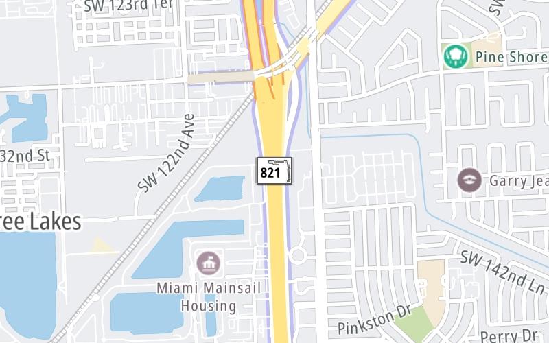 Static map of Floridas Turnpike at SR 874/Don Shula Expy / HEFT