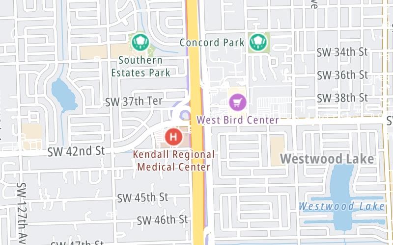 Static map of Floridas Turnpike at Bird Road/SW 40th St / HEFT