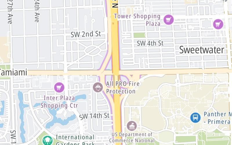 Static map of Floridas Turnpike at Tamiami Trail/SW 8th St / Florida Intl Univ / HEFT