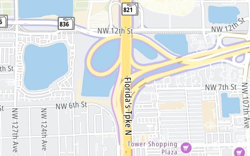 Static map of Floridas Turnpike at SR 836/Dolphin Expy / HEFT