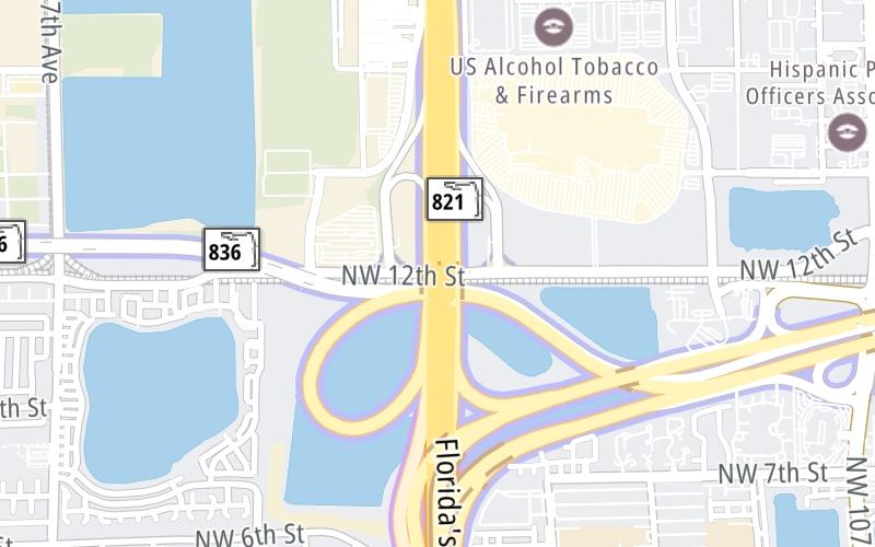 Static map of Floridas Turnpike at NW 12th Street / HEFT