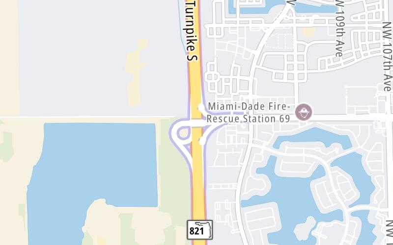 Static map of Floridas Turnpike at NW 74th Street / HEFT