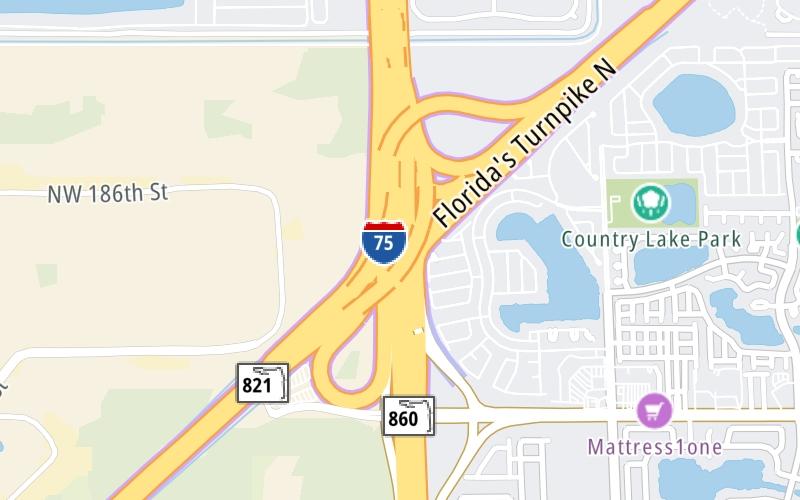 Static map of Floridas Turnpike at I–75 / HEFT