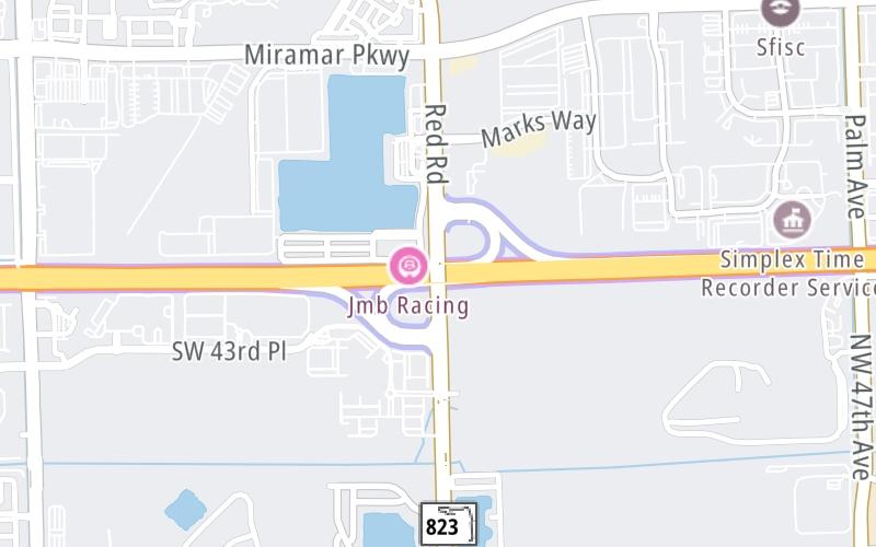 Static map of Floridas Turnpike at Red Road/57th Avenue / HEFT