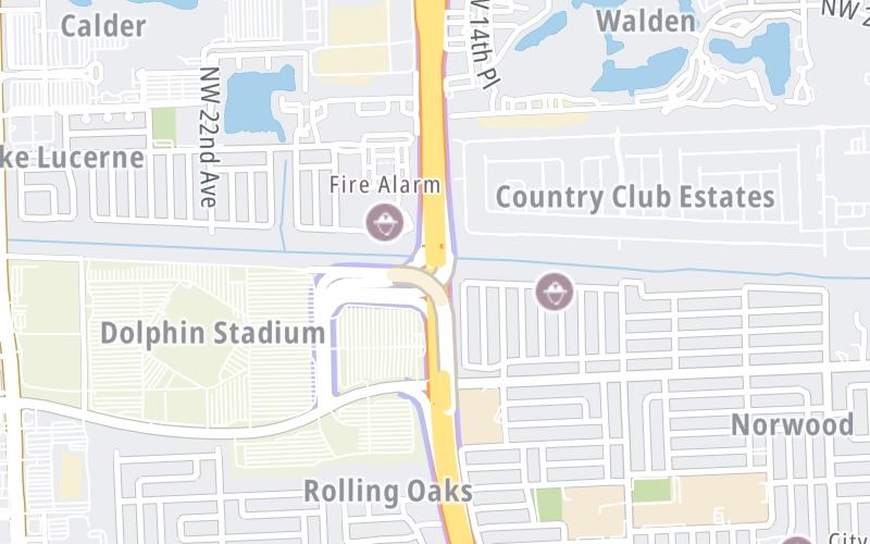 Static map of Floridas Turnpike at Hard Rock Stadium/199th Street