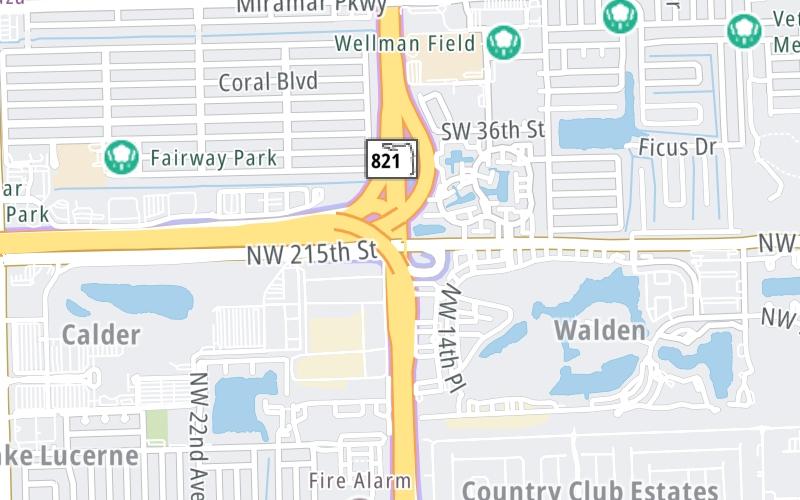 Static map of Floridas Turnpike at NW 215th St/County Line Rd