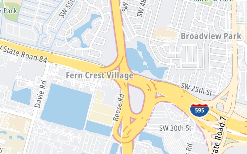 Static map of Floridas Turnpike at I–595/Ft Laud/Hwd Intl/FLL