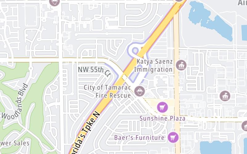 Static map of Floridas Turnpike at Commercial Boulevard